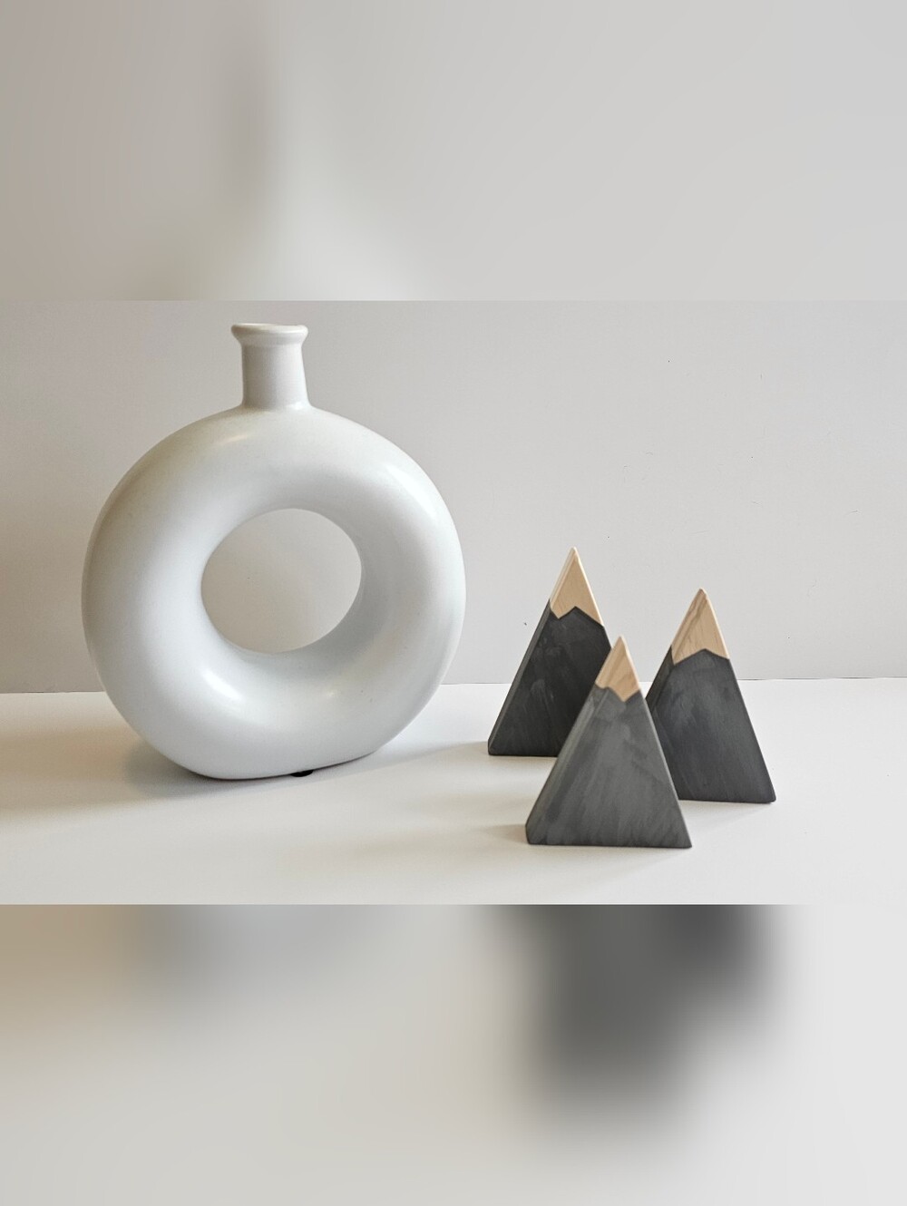 Slate Painted Wood Mountains - Natural & Gray Handmade DECOR